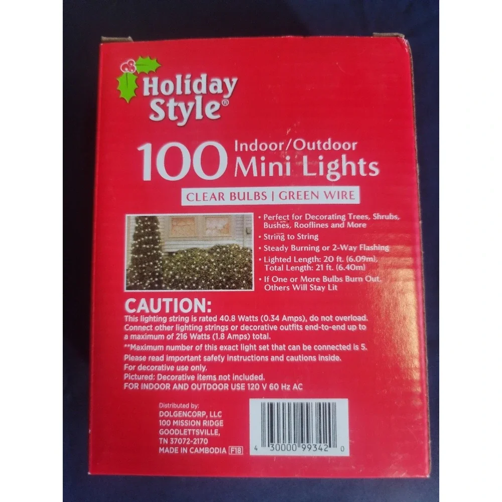 Holiday‎ Style 100 Clear Mini Christmas Lights Green Wire Indoor Outdoor 20 Ft